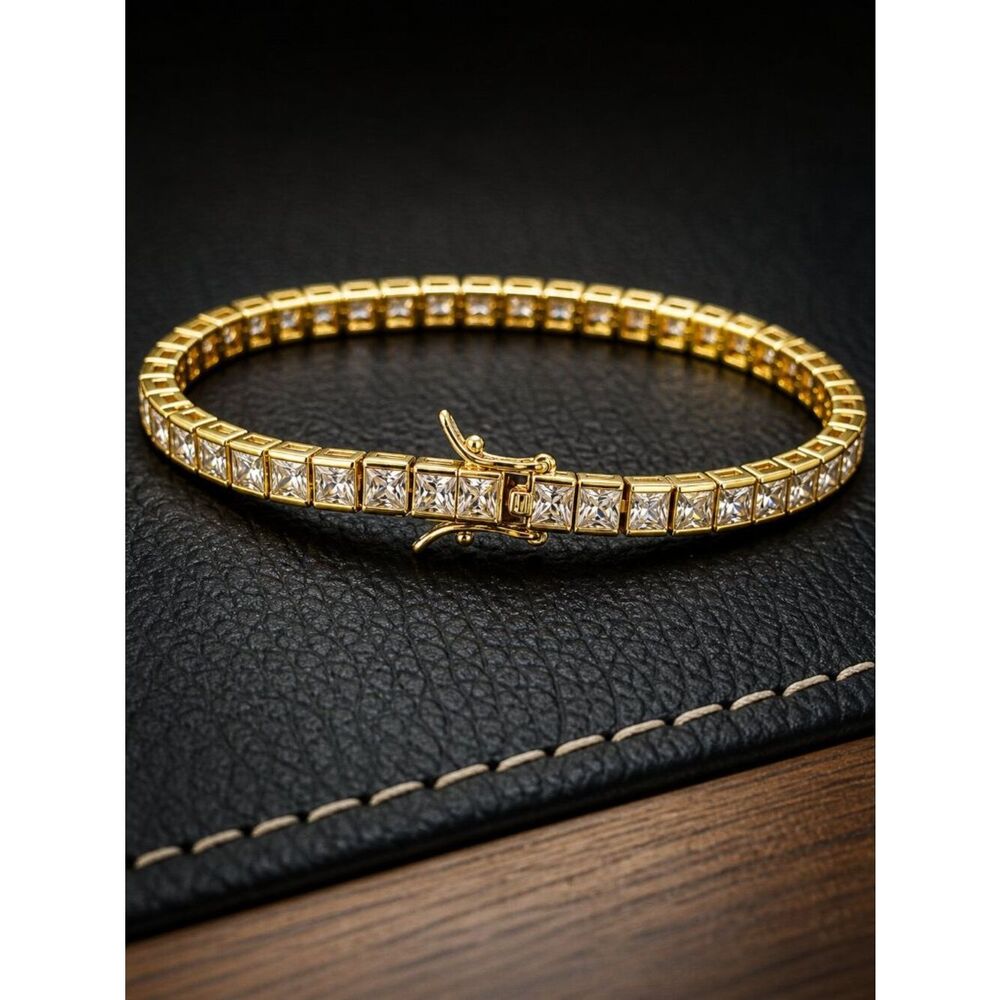 Gold Asscher Cut Tennis Bracelet